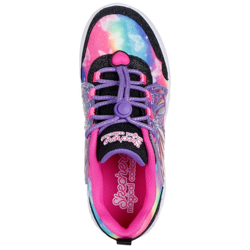 Skechers Lighted Upper Butterfly Wings Sneaker W/ Bungee Toggle & Butterfly Sparkle (303055L BKHP)