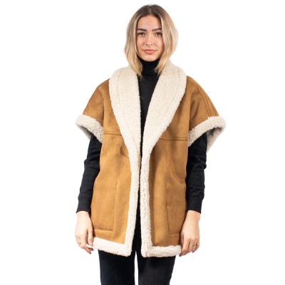 Jakke NATALIE SHEARLING GILET (J2438C1 TAN AND CREAM)